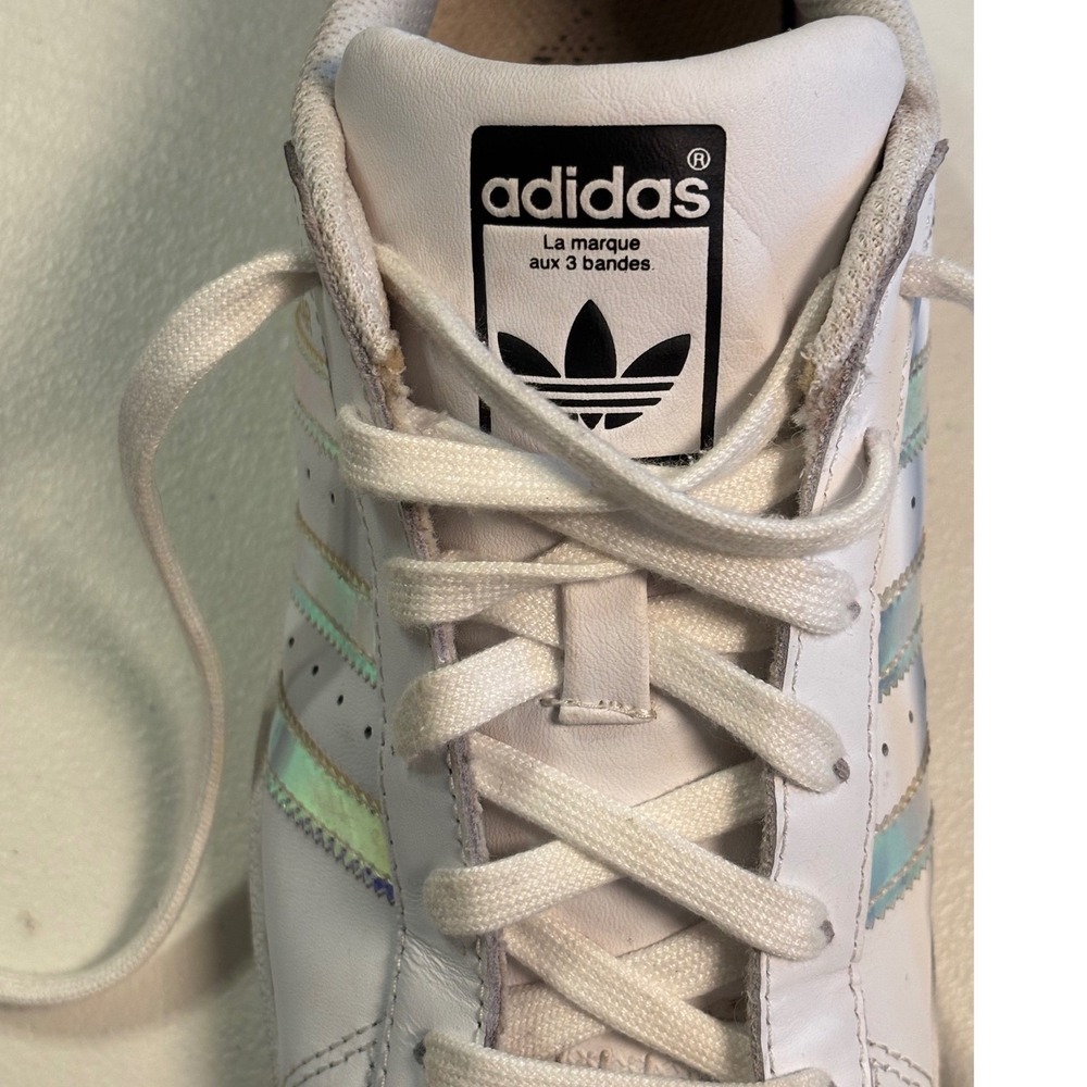 Adidas Superstar Iridescent Stripes White Sneakers Size 4.5 Youth Girl Shoes - Picture 5 of 13